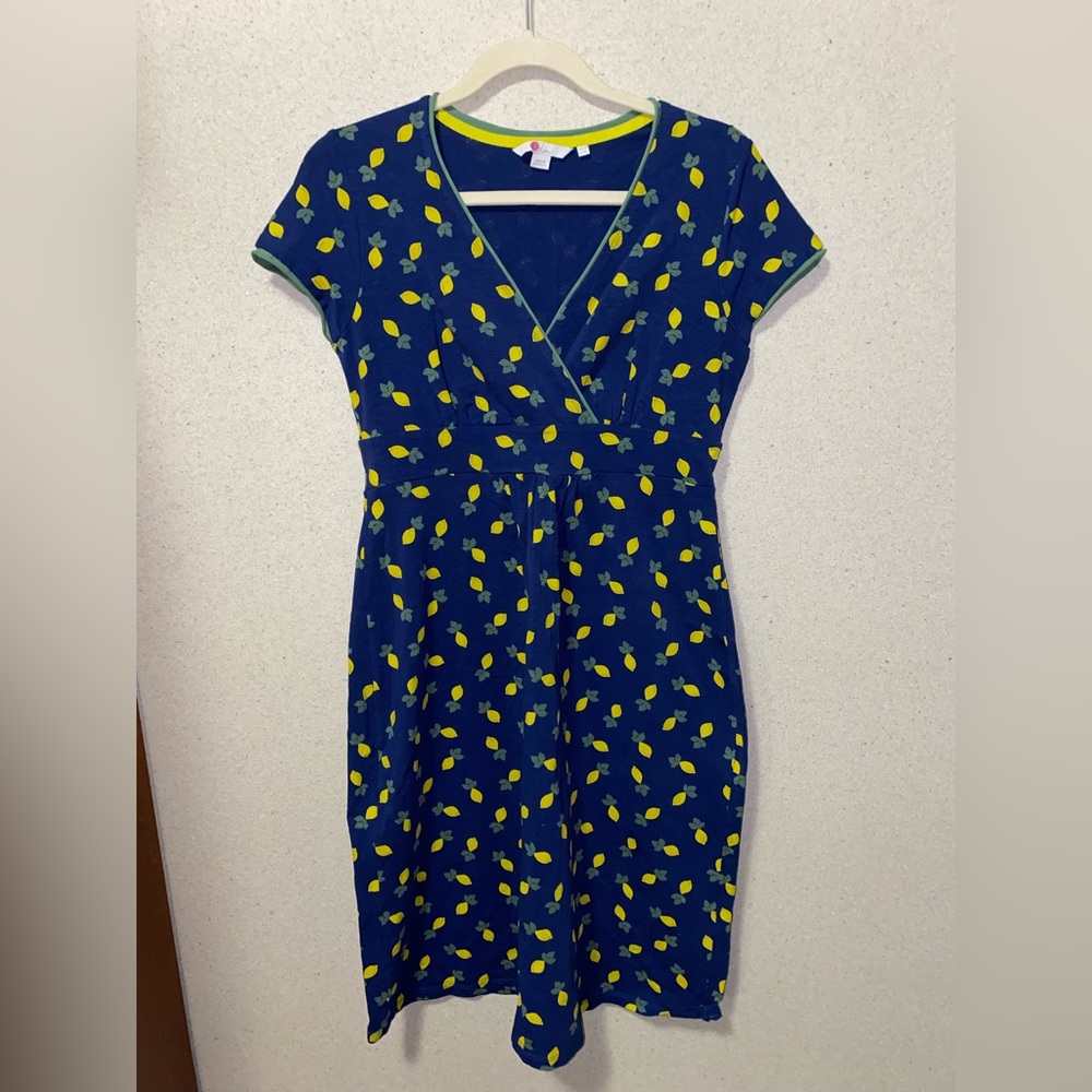 Boden Lemon Print V Neck Short Sleeve Dress Size 8